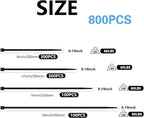 800 PCS Black Zip Ties Assorted Sizes 8+12+14+18 Inch Self-locking Nylon Cable - Image 2