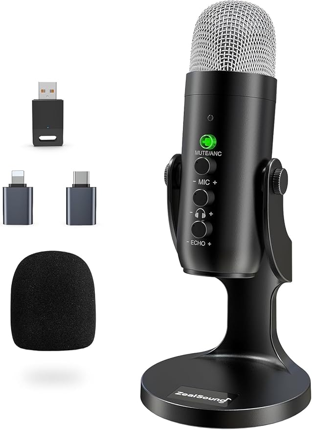 ZealSound Wireless Microphone for PC, Noise Cancellation Podcast Mic by zealsound