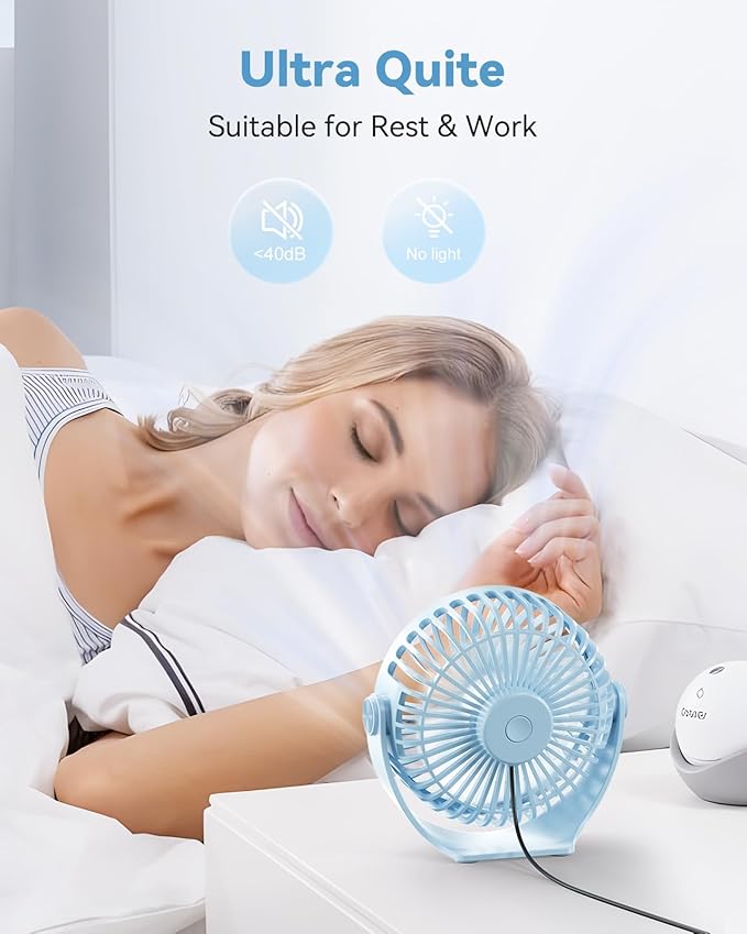 USB Desk Fan, 5 Inch Mini Portable, 3 Speeds Strong Airflow Personal Desktop - Image 5