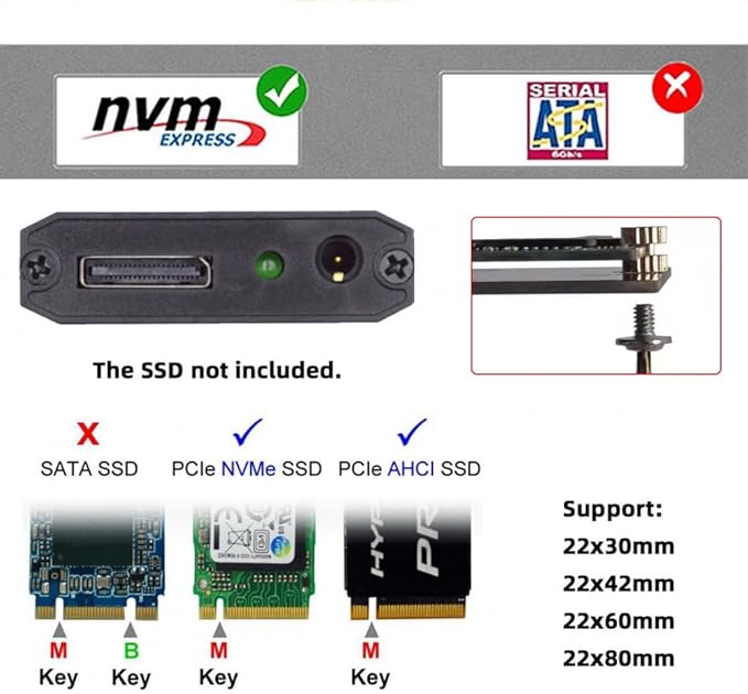 CY External Oculink SFF-8612 SFF-8611 to M.2 NGFF M-Key to NVME PCIe SSD 2280 - Image 7