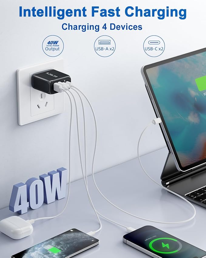 40W USB C Charger Block, 2 Pack 4-Ports Type C Fast Charging Cubes PD USBC Wall - Image 4