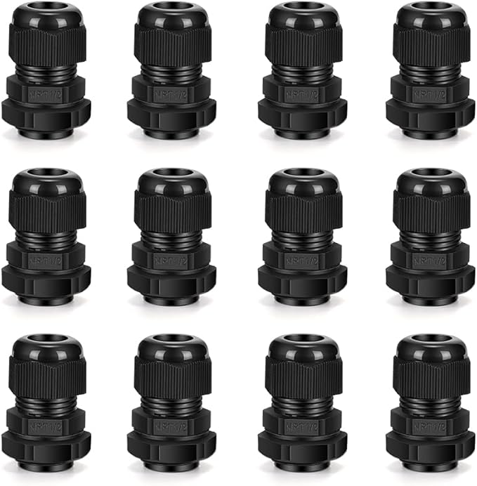 Cable Gland 12 Pack 1/2" NPT Waterproof Adjustable Connector Strain Relief Cord by CGELE