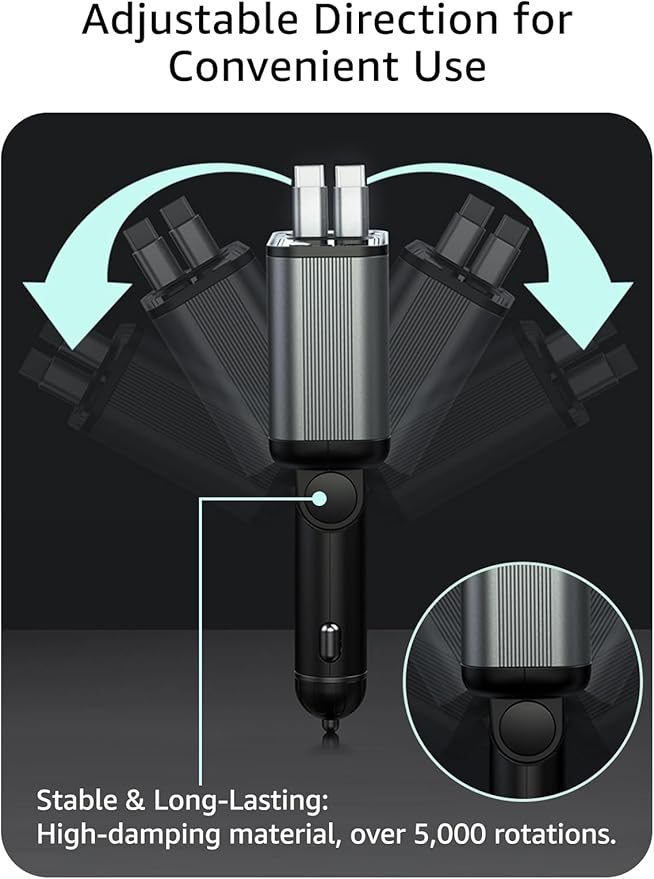 Retractable Car Charger USB C, 145W Type C Car Charger Fast Charging - Image 4