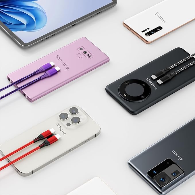 USB C to USB C Cable 60W, Nylon Braided Type-C Charger Cable Fast Charging - Image 7