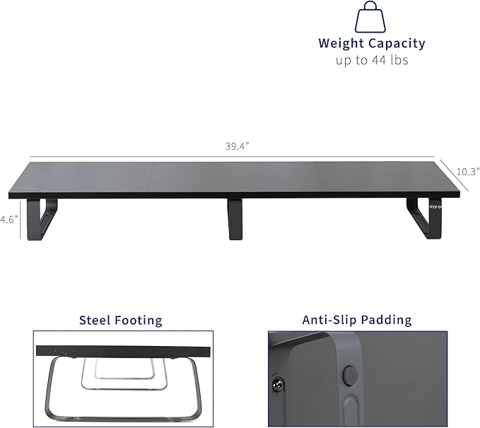 VIVO 39 inch Extra Long Monitor Stand, Wood & Steel Desktop Riser, Dual Screen - Image 3