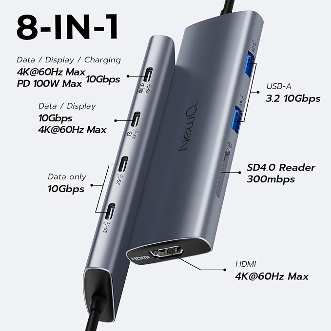 USB C to USBC Hub Dual/Triple Monitor, USBC Splitter 4K@30-60Hz - Image 2