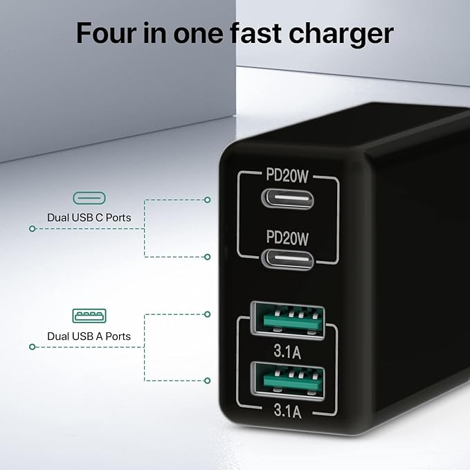 USB C Wall Charger, 40W 4-Port USB C Charger Block, Fast Charging Block Dual - Image 4