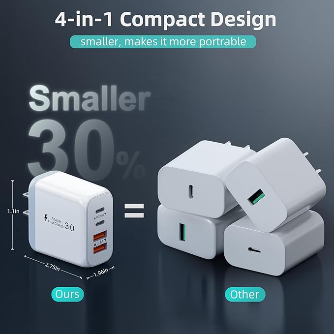 40W USB C Charger Block, 2 Pack 4-Ports Type C Fast Charging Cubes PD USBC Wall - Image 4