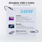 Type C Cable 6.6ft 2m, 240W 48V/5A USBC to USB C 3.2 Gen2×2 Extension Cable - Image 6