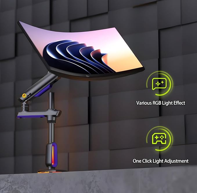 RGB Gaming Monitor-Arm for Flat/Ultrawide/Curved Monitors 32 to 60 inch - Image 3