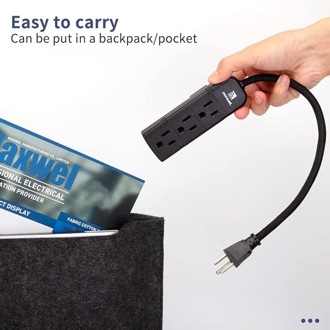 2Pack Small Power Strip Black Outlet - 1FT Heavy Duty Power Extension Cord - Image 5