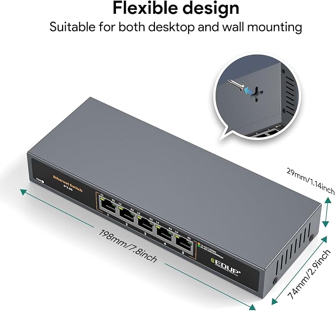 Ethernet Switch 2.5 Gigabit, 5 Ports Multi-Gigabit Ethernet Switch, Plug & Play - Image 3