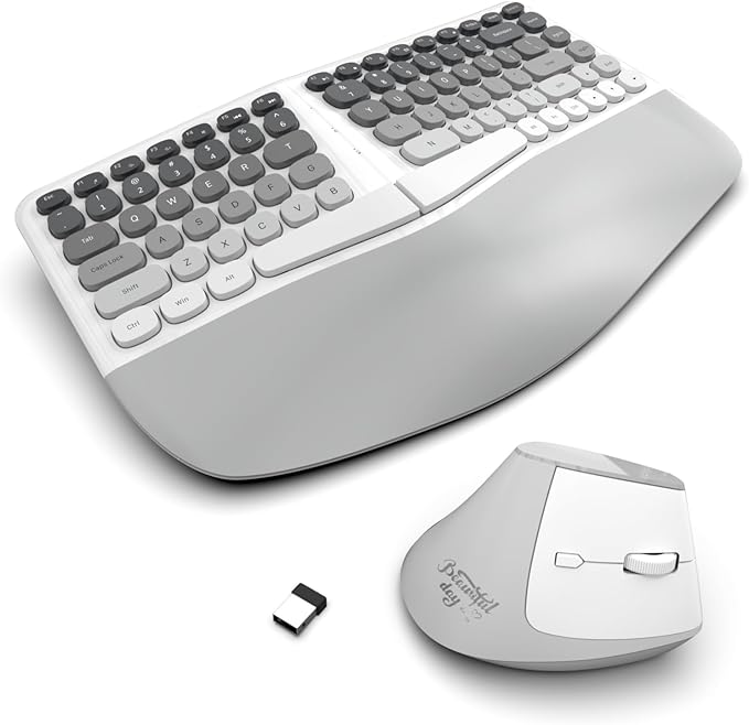 Ergonomic Wireless Keyboard and Mouse Set Creamy Wireless Keyboard Silent Mice by Unknown