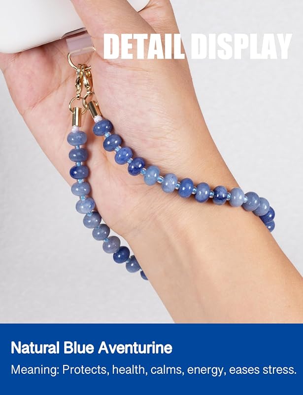 Handmade Natural Gemstone Crystal Beaded Charm Cell Phone Camera Lanyard - Image 2