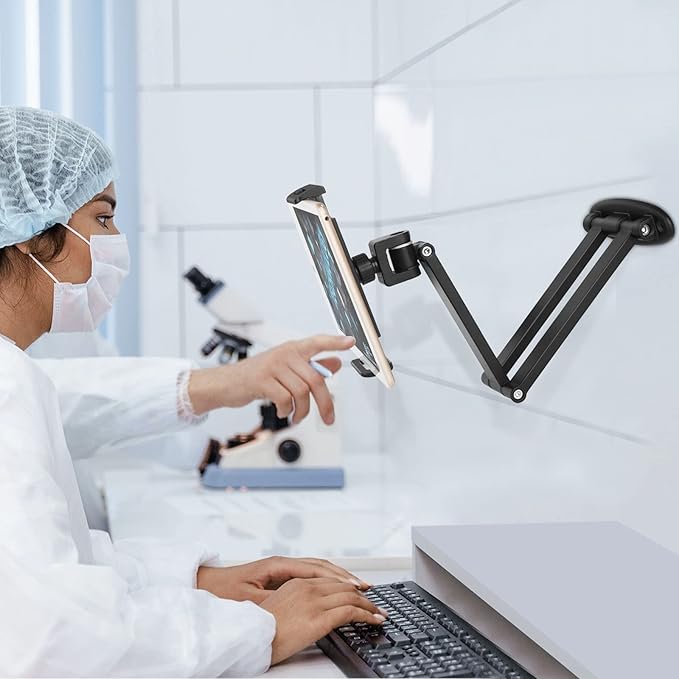 Tablet Wall Mount with Adjustable Long Arm Hinge 360° Swivel Bracket - Image 2