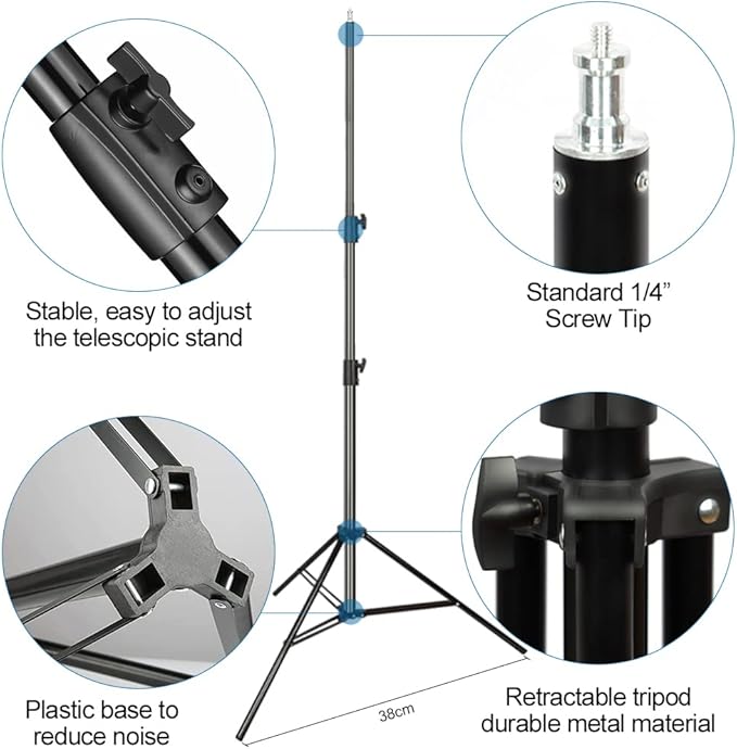 Aluminum Alloy Light Stand 9.5 Feet/2.8m Adjustable Spring Cushioned - Image 3