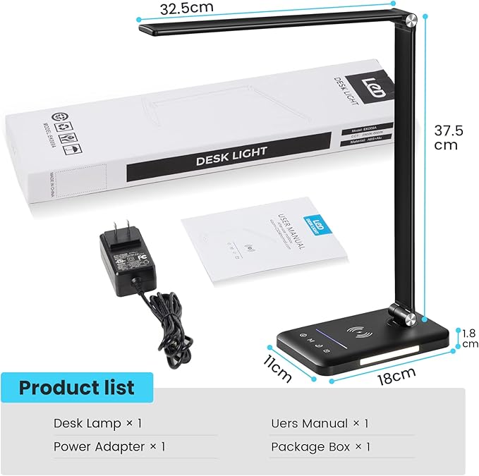 LED Desk Lamp with Night Light, Fast Wireless Charger, USB Charging Port - Image 8