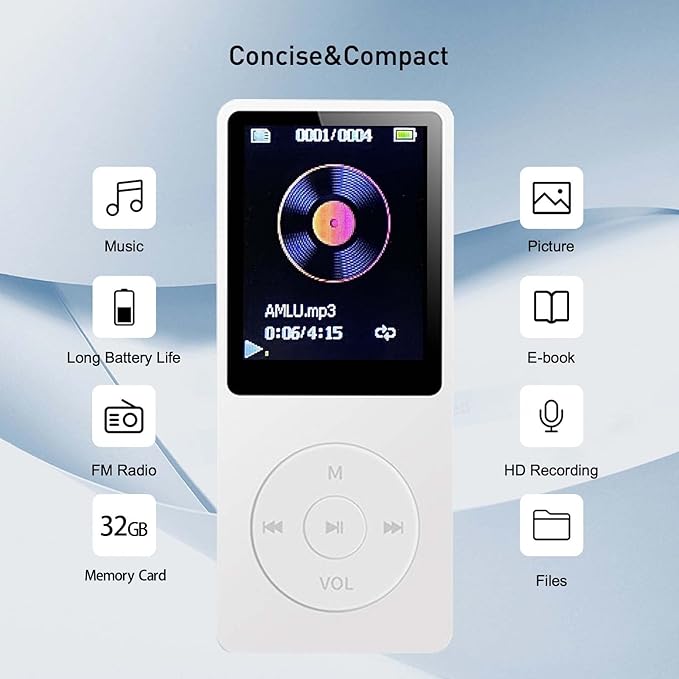 MP3 Player 32GB with Speaker Earphone Portable Mini White Music Player Support - Image 4