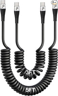 Coiled USBC to USBC Cables for Car 3FT/5FT, USB C to USB C Fast Charging Cables by PRAKIE
