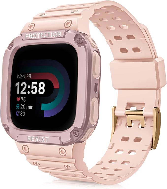 FINTIE Bands with Case Compatible with Fitbit Versa 4/3/2/1/Versa Lite/Fitbit by Fintie
