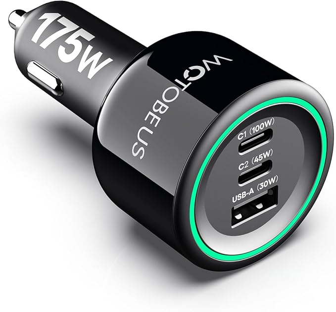 WOTOBEUS 175W Car Charger Dual USB C Adapter: PD 100W & PPS 45W by WOTOBEUS