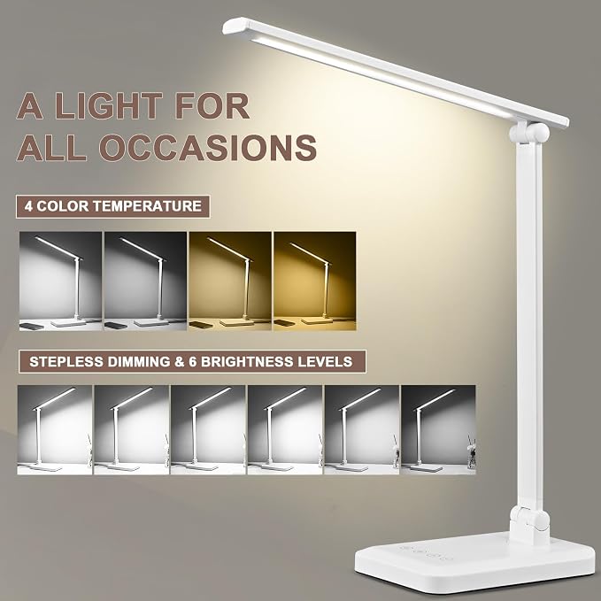 LED Desk Lamp with USB Charging Port Whole White - Image 3