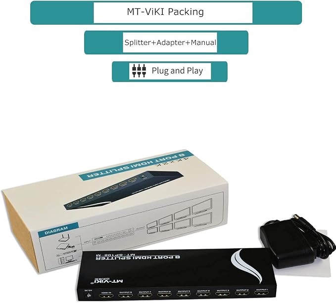 MT-VIKI 4K 1x8 HDMI Splitter 1 in 8 Out, 8 Port Powered HDMI Splitter Multi - Image 7