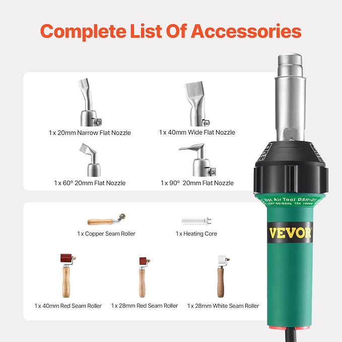 VEVOR Hot Air Plastic Welder, 1600W Hot Air Torch Pistol, 122-1112℉ PVC TPO - Image 6
