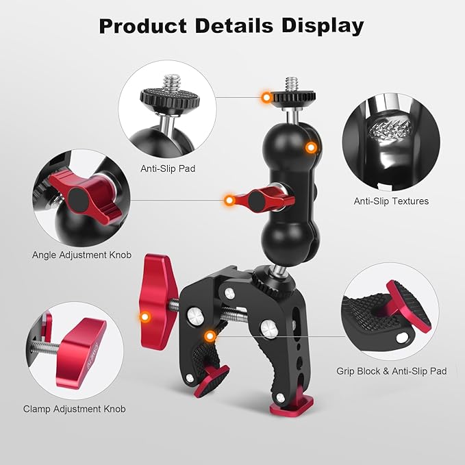 Super Clamp with Dual Ballhead Magic Arm, Aluminum Camera Clamp Mount Kit - Image 8