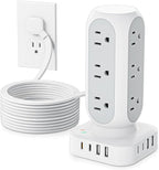 Flat Plug Power Strip Tower 10FT, 40W Total Fast Charging Station, Dual PD 20W by TenTrend