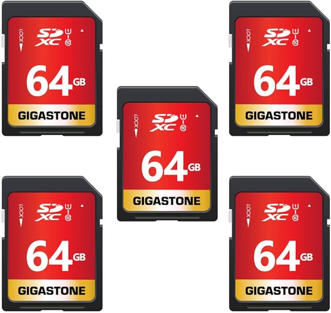 GIGASTONE 64GB SD Card 5-Pack UHS-I U1 Class 10 SDXC Memory Card High Speed by Gigastone