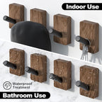 4 PCS Black Walnut Wood Wall Hooks, Adhesive Mounted & Wall Mounted Rustic - Image 4