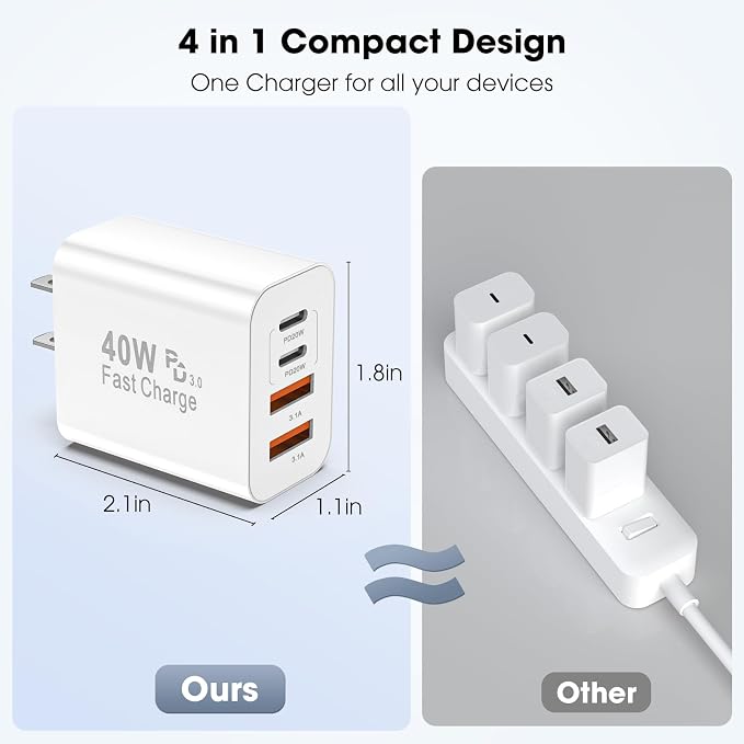 USB C Charger Block, 2 Pack 40W 4-Port iPhone Charger Fast Charging Multiport - Image 5