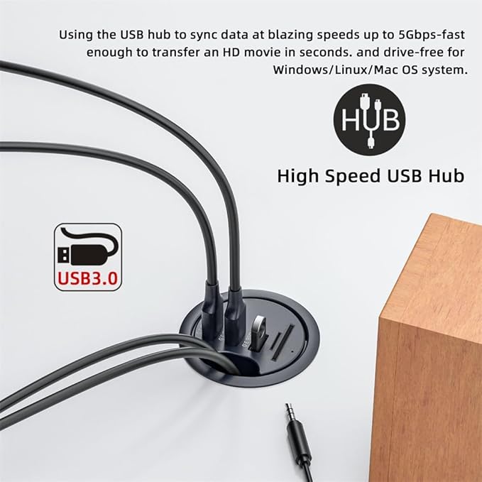 USB 3.0 Hub SD TF 3 Port USB 60mm Desk Grommet Splitter Dock Station Micro-SD - Image 7