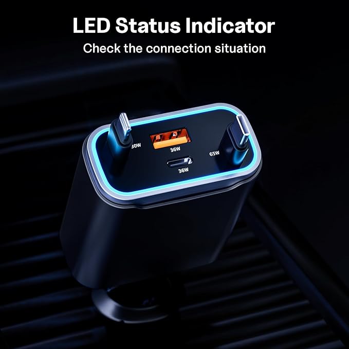 Retractable Car Charger USB C 131W 4-in-1 Fast Charging - Image 5