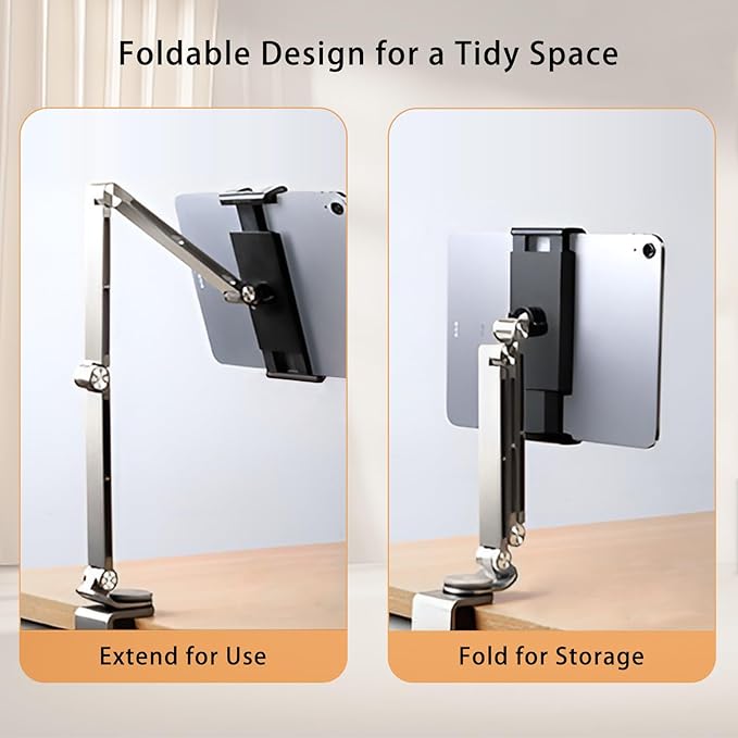 iPad Mount for Desk Aluminum Alloy Tablet Stand Foldable Overhead Arm Holder - Image 2
