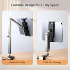 iPad Mount for Desk Aluminum Alloy Tablet Stand Foldable Overhead Arm Holder - Image 2