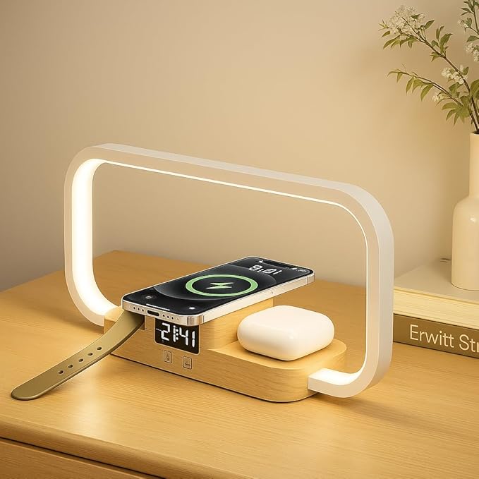 LED Bedside Lamp with Wireless Charger, 3 in 1 Touch Control Bedside Lamp by CRLL