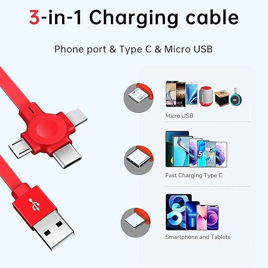 Three in One Charging Cable Cord. 3 in 1 Charging Cable Retractable. Compatible - Image 2