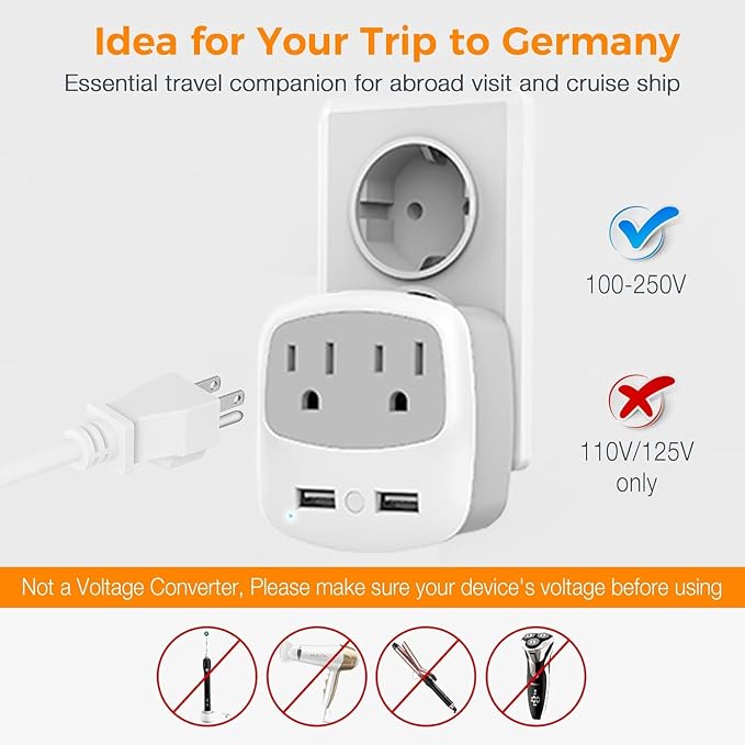 TESSAN Germany France Power Adapter, Schuko Type E/F Plug Adaptor - Image 3