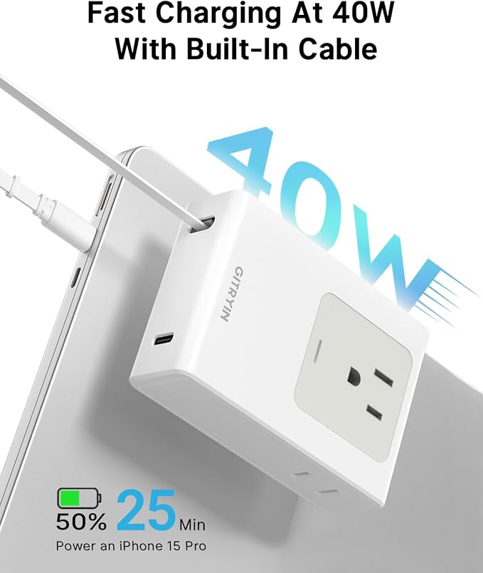 Flat USB C Wall Charger with 31.5in Retractable Type-C Cable, 5-in-1 Slim Wall - Image 5