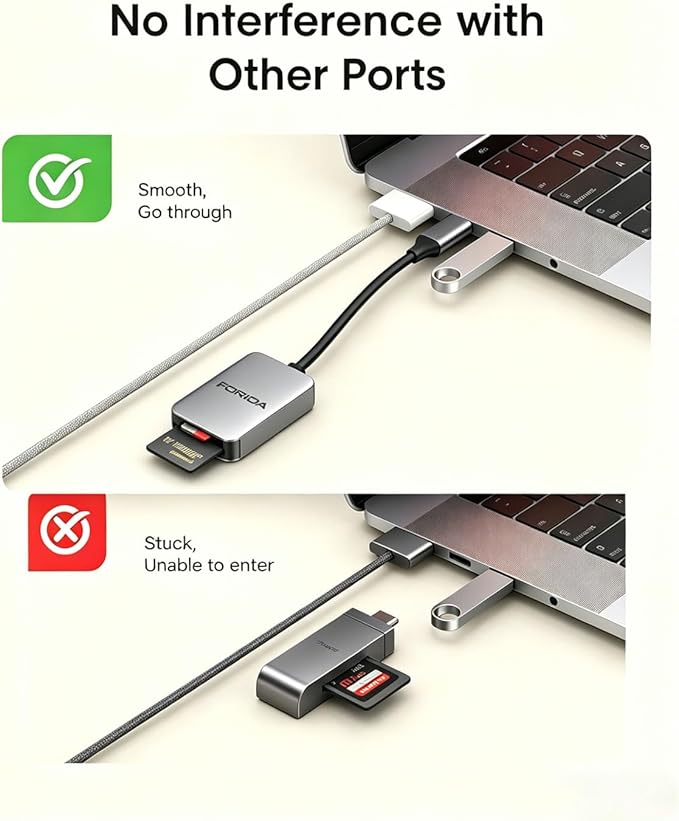FORIDA Aluminum 2-in-1 SD/Micro SD Card Reader USB C, 190MB/s High-Speed - Image 6