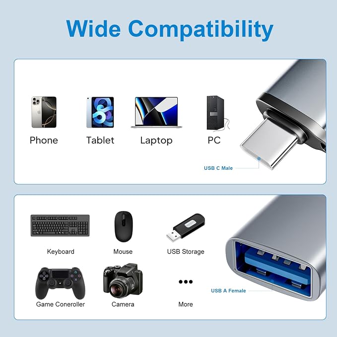 USB to USB C Adapter 10 Pack, USBC to USB Adapter, USBA to USBC Adapter - Image 4