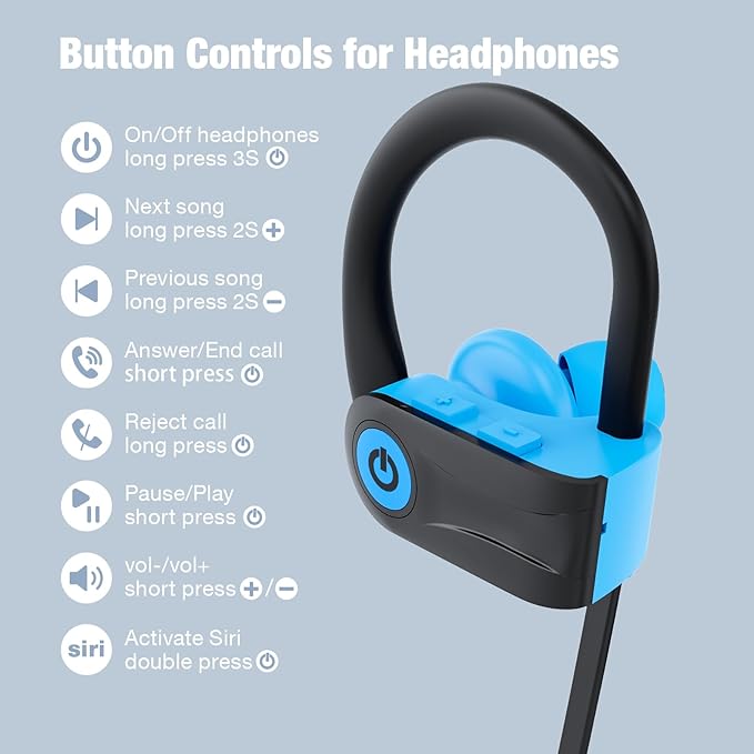 Boean Bluetooth Headphones, Stereo Bass IPX7 Waterproof Over Ear Earphones AI - Image 6