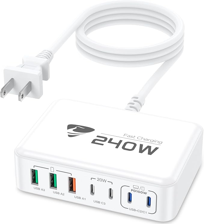 240W USB C Charging Station, 7-Port GaN USB C Charger Block, 100W Laptop USB C - Image 9