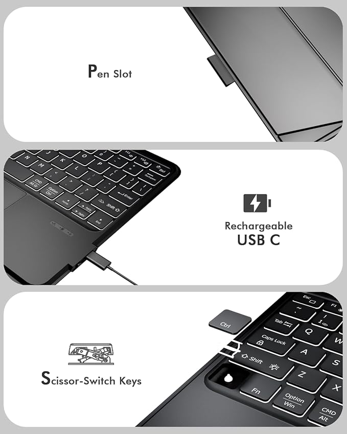 Universal Keyboard Case for 9-11 Inch Tablets, Magnetic Backlit Keyboard - Image 8