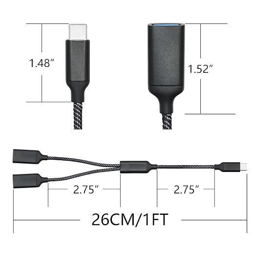 USB Splitter Cable 1FT, USB Type C Male to Dual USB A Female Y Splitter Adapter - Image 7