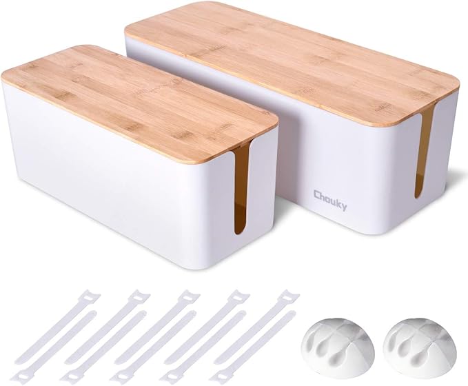 2 Pack Large Cable Management Box – Wooden Style Cord Organizer and Cover by Unknown