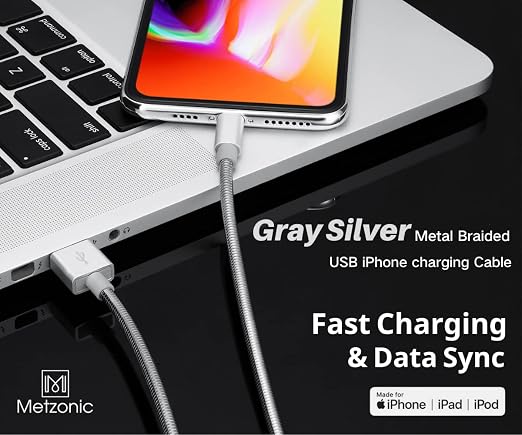 MFi Certified Metal Charger Cable 3.3FT Stainless Steel Braided Fast Charging - Image 2
