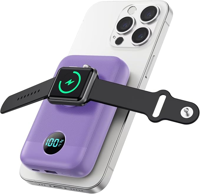 Magnetic Portable Charger for iPhone, 10800mAh 4-in-1 Wireless Power Bank by GKUTW